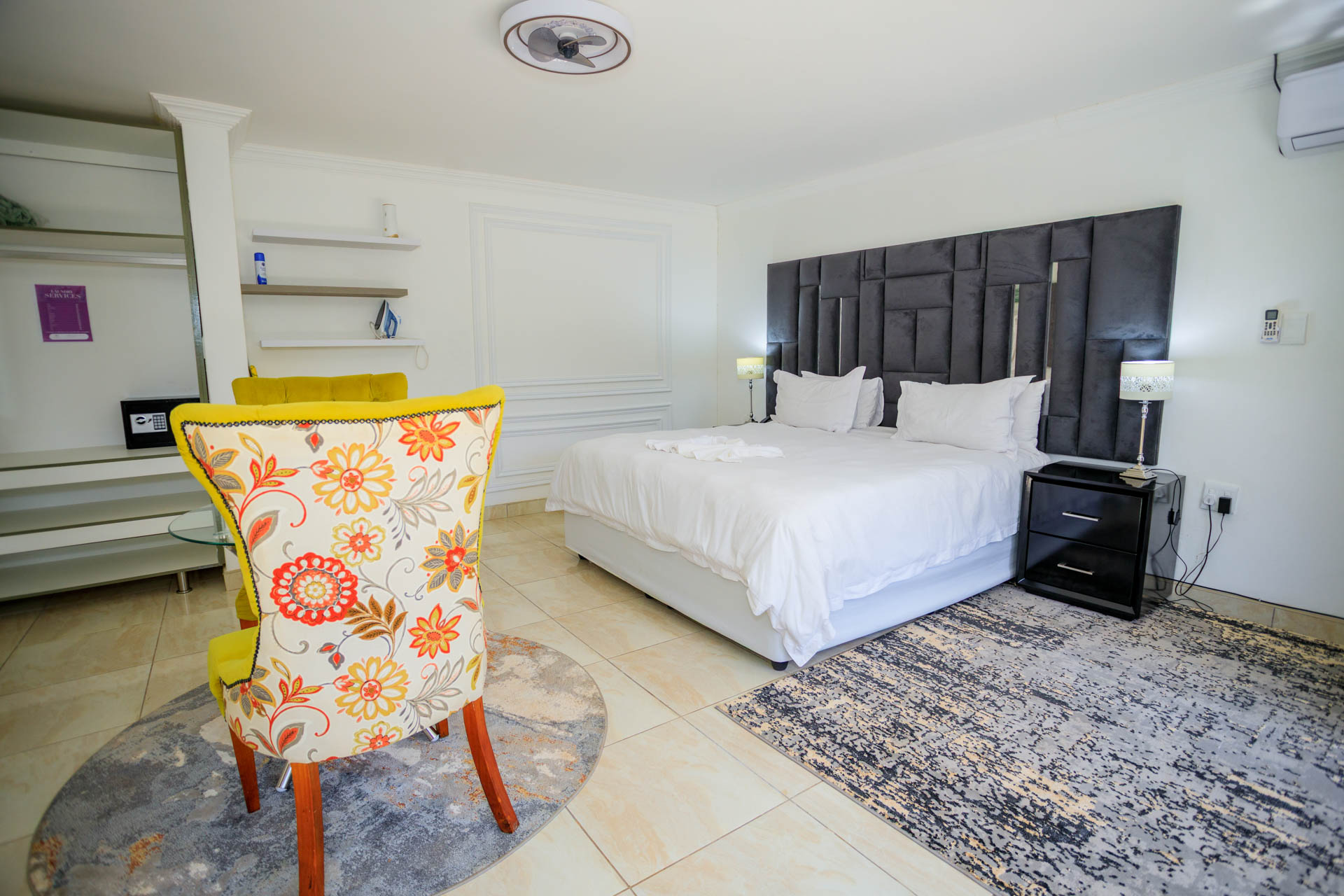 Superior Suite bedroom interior with modern décor and indoor bathtub